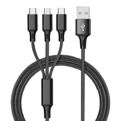 China Factory Wholesale Nylon Braided Aluminum Braided Micro USB Cable 2.4A IOS Type C Fast Charging Mobile Phone Data Cable 3 in 1 USB Cable for sale