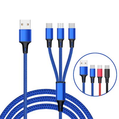 China China Manufactory Nylon USB Charging Wire 2.4A Micro Mobile Micro Cable USB 3 in 1 Charging Cable For iPhone for sale