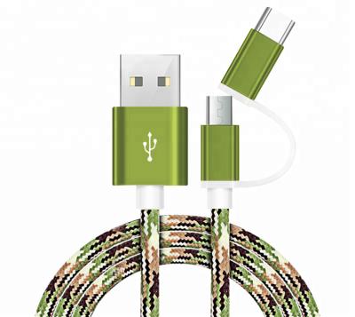 China 2 in 1 +Fast Charging + Date Transfer 2 in 1 for Android for iphone Camouflage USB Nylon Braided Cable for sale