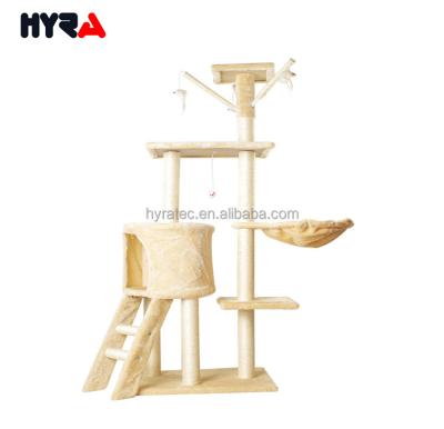 China Hyra Stocked Cat Tree Multilevel Cat Tower for Indoor with Cat Condos Scratching Posts Spacious with Hammock Basket for sale