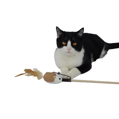 China Hyra Stocked Wooden Cat Wand with Mouse Pet Toy Interactive Cat Teaser Wands with Bell Magic Wand Wooden Toys for Cat and Kitten for sale