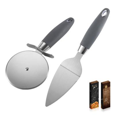 China Manjia Wheel Roller Pizza Cutter Workable Spatula Set with Rubber Handle, Pizza Cutter Wheel and Pizza Peel Easy to Cut for sale