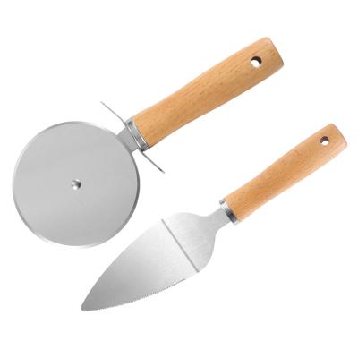 China Manjia Amazon Best Viable Selling Non Slip Handle Stainless Steel Wheel Pizza Knife Shovel Pizza Cutter Slicer Set for sale