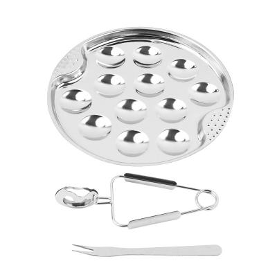 China Manjia Stainless Steel Snail Dish Sustainable Mushroom Dish With Snail Tongs And Forks Seafood Tools French Snail Serving Tool Kit for sale