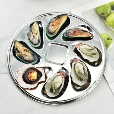 China Manjia Sustainable Stainless Steel Oyster Dish Seafood Buffet Serving Tray BBQ Bar Dish Kitchen Accessories Tableware 7pcs Oyster Dish for sale