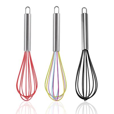 China Manjia Viable Wholesale Commercial Egg Beater Stainless Steel Egg Machines Silicone Manual Egg Beater Mixer Steel Egg Beater for sale