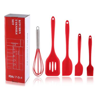 China Sustainable Heat Resistant Food Cooking Kitchen Furniture Silicone Cutlery 5-Piece Spatula Set for sale