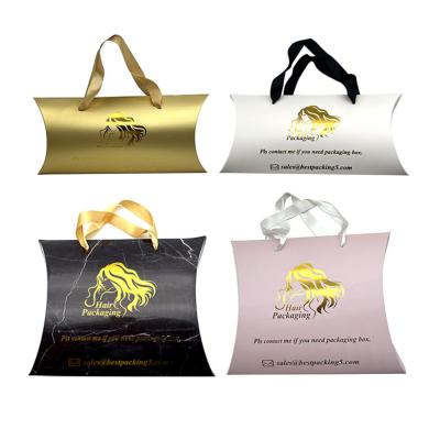 China Reused Materials Logo Luxury Human Virgin Hair Custom Bundles Weave Wig Pillow Boxes For Hair Extension Packaging for sale