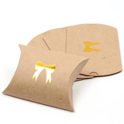 China Recycled Materials Gold Logo Candy Gift Paper Box Custom Recyclable Eco - Friendly Brown Paper Pillow Box for sale