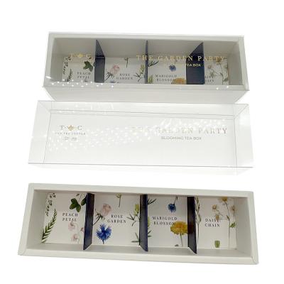 China Recycled Materials Gold Custom Logo Drawer Rectangular Paper Gift Box With Clear Plastic PVC Cover Lid for sale