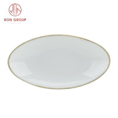 China Tea Restaurant Porcelain Tableware Oval Dinner Plate Stocked Tending Ceramic Dish New for sale