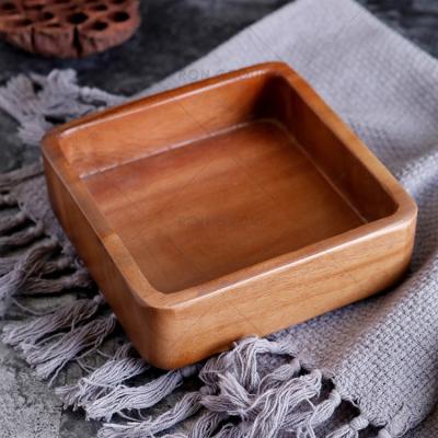 China Square Shape Food Serving Tray High Quality Teakwood Stocked Wooden Dishes For Restaurant for sale