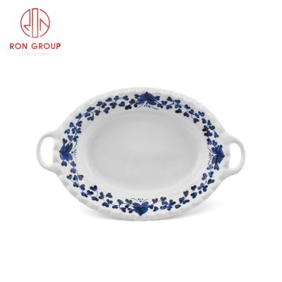 China Stocked Hot Selling Party Chain Hand Painted Color Restaurant Dish Dinnerware Set Ceramic Dish for sale