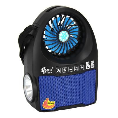 China 2021 PORTABLE Built in Mobile Phone Holder Outdoor Solar Radio Rechargeable Torch Light Fan FP-125-S for sale