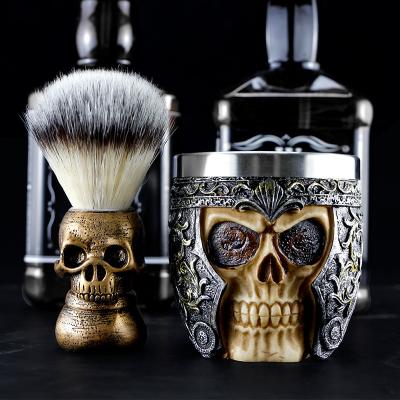 China Antique Beard Brush Men Shaving Brush Skull Barber Shaving Brush Beard Facial Cleaning Tools Foaming Brush Resin Handle Barber Salon Shaving Tools for sale