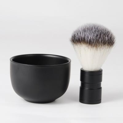 China Amazon Hot Selling Synthetic Shaving Brush Shaving Brush Aluminum Handle Vegan Shaving Brush With Shaving Bowl for sale