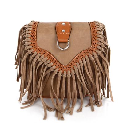 China Free Shipping Vintage Pu Leather Small Lady Hobo Fringe Crossbody Purse Vintage Handbag Tassel Bag For Women for sale