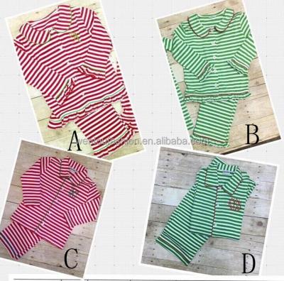 China Breathable Ruffle Stripe Christmas Kids Embroidered Pajamas for sale