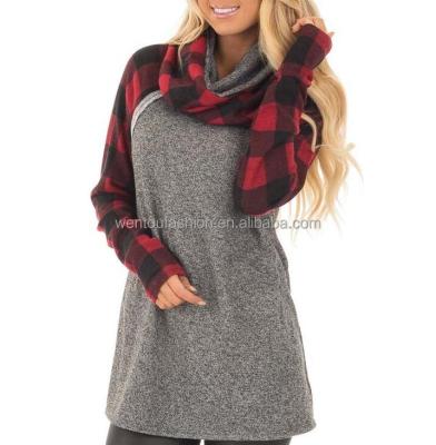 China Anti Pilling Women Hooded Full Neck Tunic Plaid Contrast Sweatshirts Pullovers for sale