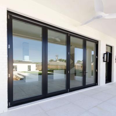 China Modern Exterior Fire Rated Aluminum Double Entry Bi Folding Metal Frame Glass Door for sale