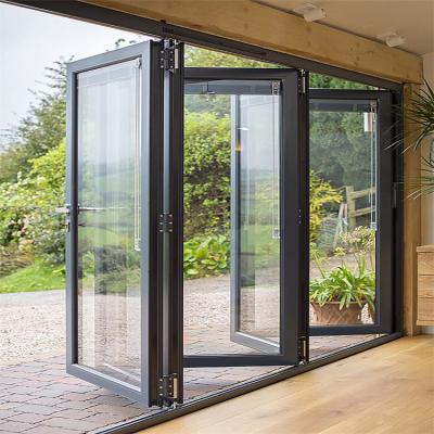 China Metal Aluminum Frame Tempered Glass Modern Exterior Folding Bifold Door for sale