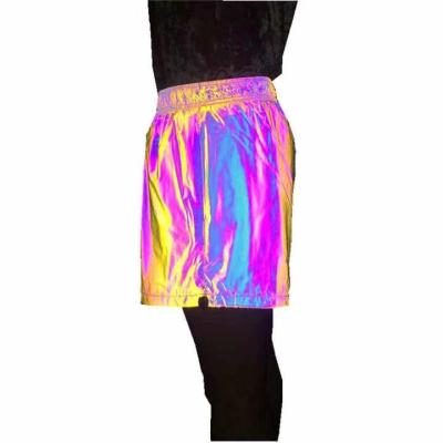 China QUICK DRY Custom Reflective Elastic Men's Stage Waist Shorts Light Rainbow Hip Hop Casual Loose Shiny Short Pants for sale