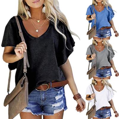 China Wholesale New Arrival Women's Anti-Wrinkle 2023 Custom V-Neck T-shirt Ladies Short Sleeve Loose Top Loose Shirt USA T-shirt for sale