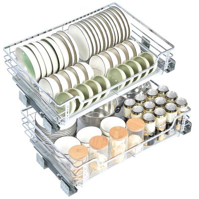 China Modern Hardware Kitchen Accessory Four Sides Nano Wire Dish Dry Basket In Cabinet for sale