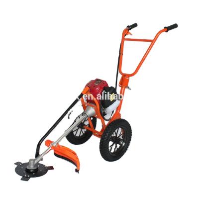 China Big Gasoline 4-Stroke Power Brush Cutter GX35 4-Stroke 36CC Gasoline Hand Push Type With Wheel Grass Cutter for sale