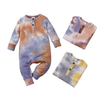 China Organic Fabric Wholesale 95% Cotton 5% Newborn Infant Spandex Tie Dye Jumpsuit Long Sleeves Baby Rompers for sale