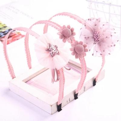 China Mesh Hair Band Pink Cute Headband Child's Headband Girl's Gift Beautiful Flower Headband Hair Accessories for sale