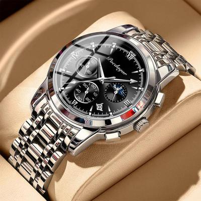 China Poedaga High Quality Full Top Calendar Sports Watch For Men Steel Wrist WaterproofStainless Fashion Date Quartz Luminous Watches for sale