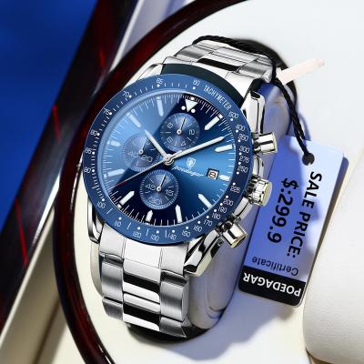 China Men's Full Waterproof Wrist Watches Fashion Poedagar Calendar Luminous Quartz Watches Stainless Steel Watch For Men for sale