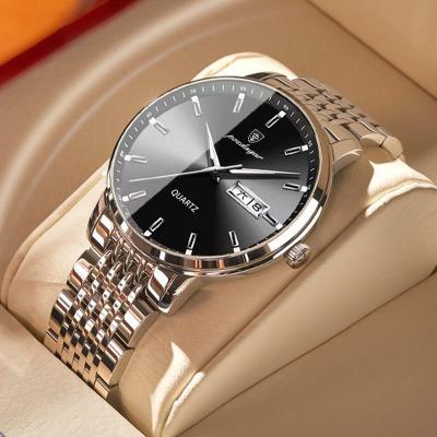 China Waterproof Full Stainless Steel Luxury Calendar Watches Quartz Business Poedagar Calendar Watch Relojes Hombre For Men for sale