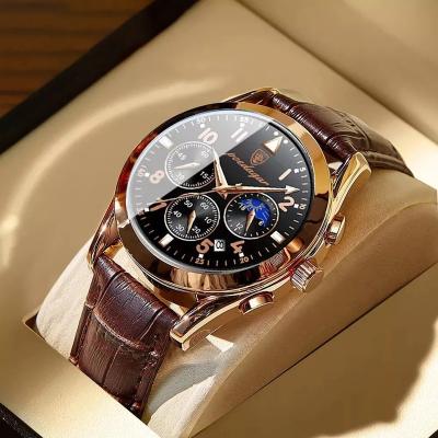 China Fashion Chronograph Poedagar Sports Men's Watch Leather Quartz Watches Mechanical Chronograph Luminous Watches Men Wrist Waterproof Calendar for sale