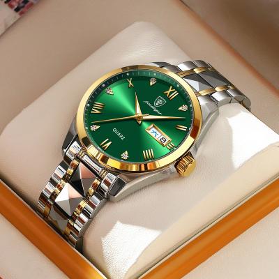 China Hot Sale Full Calendar Poedagar Green Dial Men Watch Fashion Stainless Steel Quartz Luxury Wristwatches Luminous Waterproof Watch For Men for sale