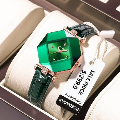 China Poedagar Waterproof Women Fashion Green Leather Watches Diamond Luxury Quartz Ladies Wristwatch Stylish Waterproof Watch For Women Opp Bag for sale