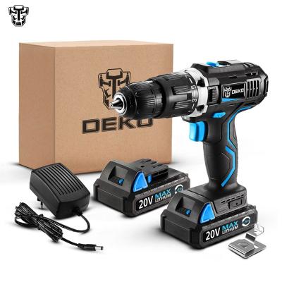 China DEKO GCD Series DU3 20V SET2 Cordless Electric Screwdriver Drill Impact Power Driver 20V DC Max Lithium-Ion Battery 1/2