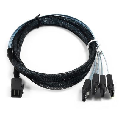 China HDD Hard Drive Mini SAS SFF-8643 to 4 SATA 7pin hard 6Gbps data Server Raid Blue Cable for sale