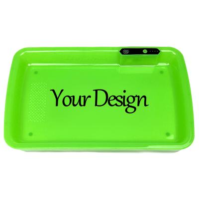 China Eco-friendly In Stock Custom Acrylic Pocket Scale Digital Accessories Smoking Tray Light Rolling Tray With USB for sale