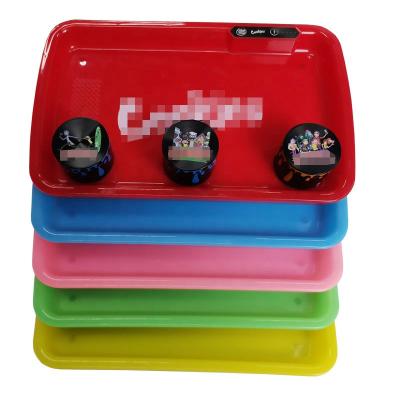 China Eco-friendly wholesales plastic led rolling tray with famous brand grinder set glowing smoking led tray for sale