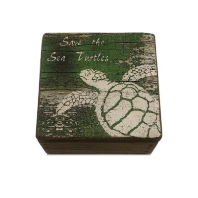 China American YBOX Handmade Wooden Box Lovely Small Save The Turtle Green Box for sale