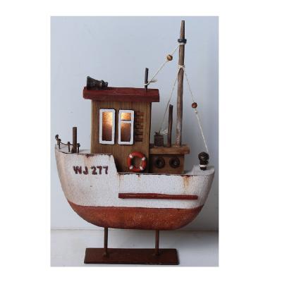 China YBOX traditional rustic handmade wooden small boat with stand table antique wholesale small boat light home decoration for sale