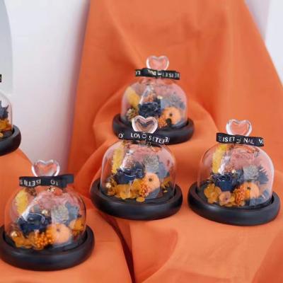 China Halloween trick-or-treating creative glass cover eternal flower pumpkin lamp decoration gift box to give friends gifts 12*13.5cm for sale