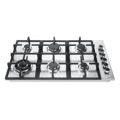 China Hotel Kitchen Appliances 6 Burner Gas Stove Stainless Steel Panel CKD SKD Cooktop Built-in Cocina Gas Hob for sale