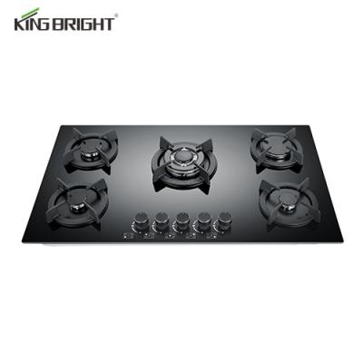 China Hotel Kitchen Appliances 5 Burner Gas Stove Cocina de gas CKD SKD Tempered Glass Household Built-in Gas Hob for sale