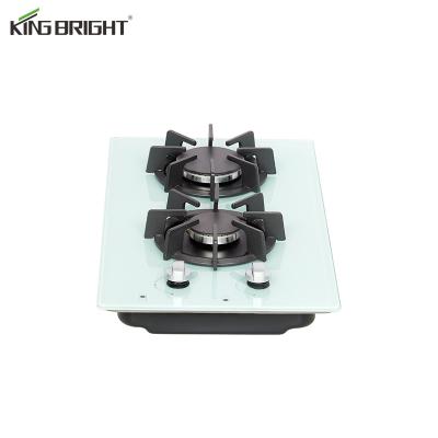 China Hotel 2 Burner Tempered Glass Gas Hob Home Appliance Kitchen Built-in Gas Cooktop for sale