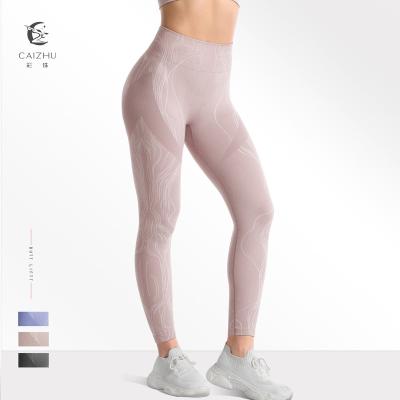 China Antibacterial Wholesale Cheap High Yoga Pants Elastic Seamless Knitted Sports Running High Waist Hip Fishing Fitness Autumn And Winter Pants for sale