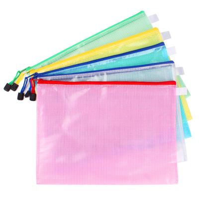 China Office& School A3, A4, A5, B4, B5, B6, B8 Clear File Folder Mesh Bag Printed Logo Document Folder With Zipper for sale