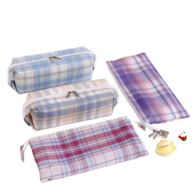 China Professional Cloth Zipper Rectangle Two Box School Zipper Closure Korean Foldable Pencil Case Pencil Case for sale